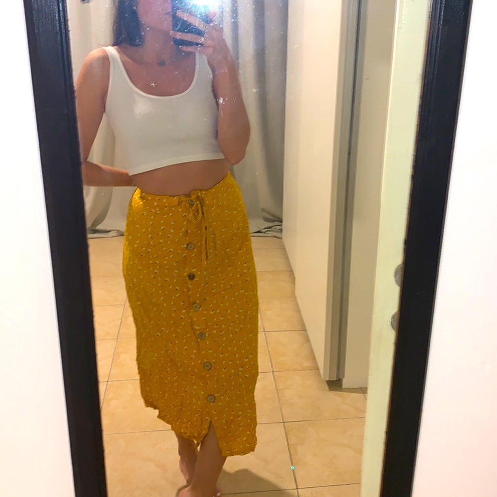 Fox size 38 mustard yellow orange high waisted button down midi skirt